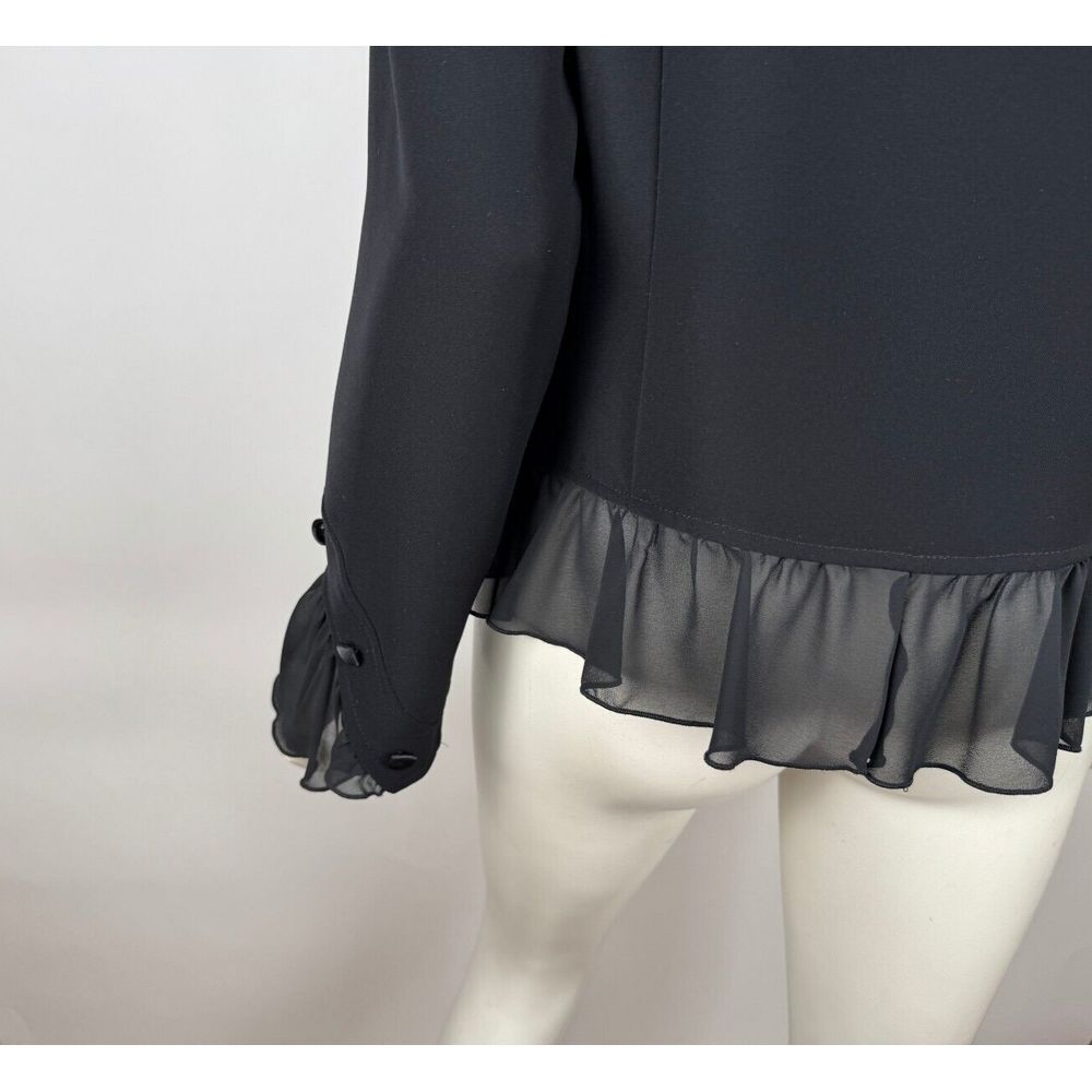 Black Women's Ruffled Hem Blazer Jacket - Picture 14 of 16